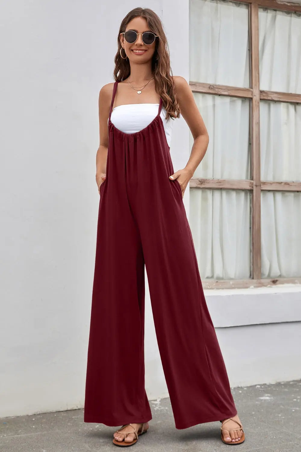 Tied Spaghetti Strap Wide Leg Jumpsuit Trendsi