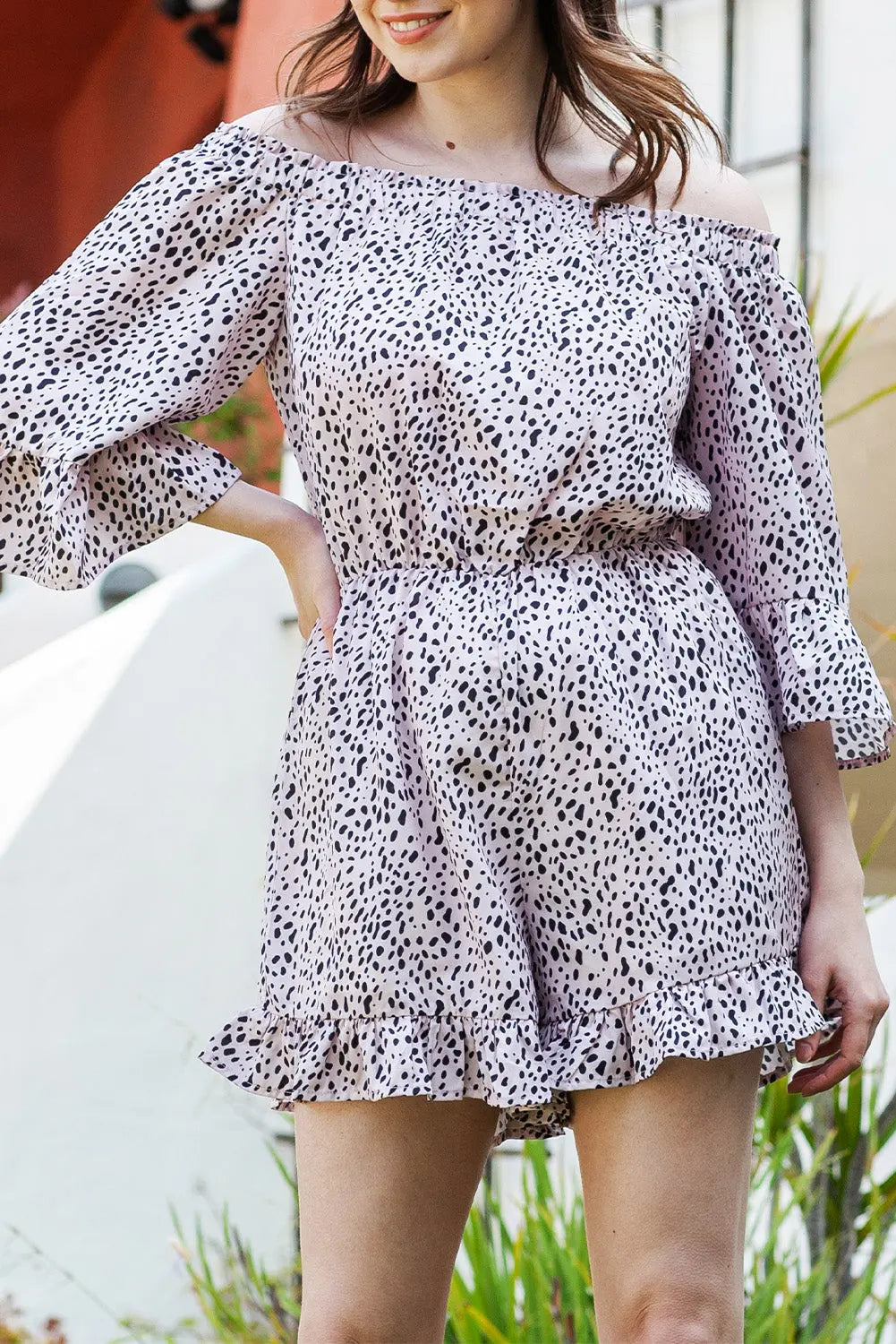 Printed  Ruffled Romper Trendsi