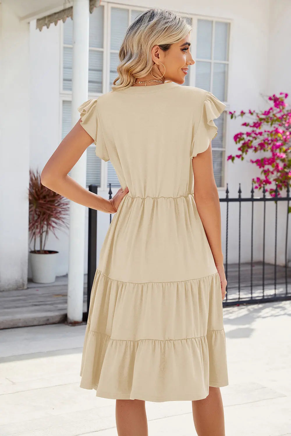 Ruched Notched Cap Sleeve Dress -BazaarBey - www.shopbazaarbey.com