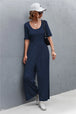 Scoop Neck Half Sleeve Wide Leg Jumpsuit Trendsi