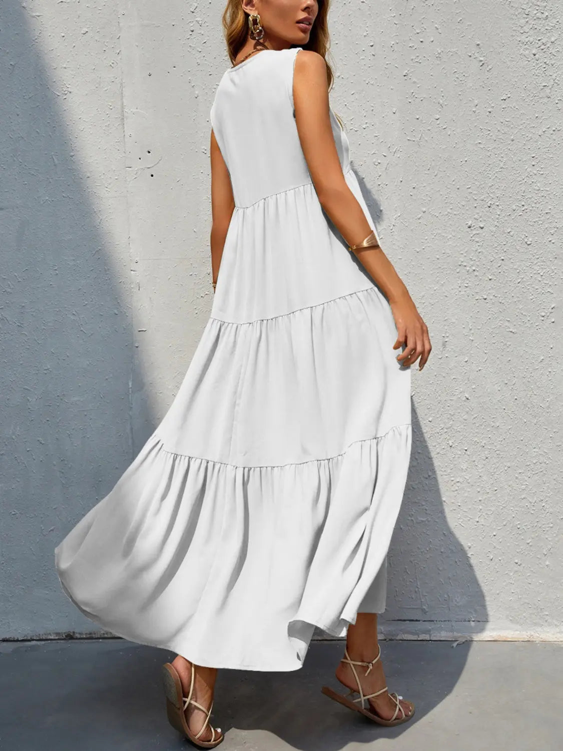 Tiered V-Neck Sleeve Dress -BazaarBey - www.shopbazaarbey.com