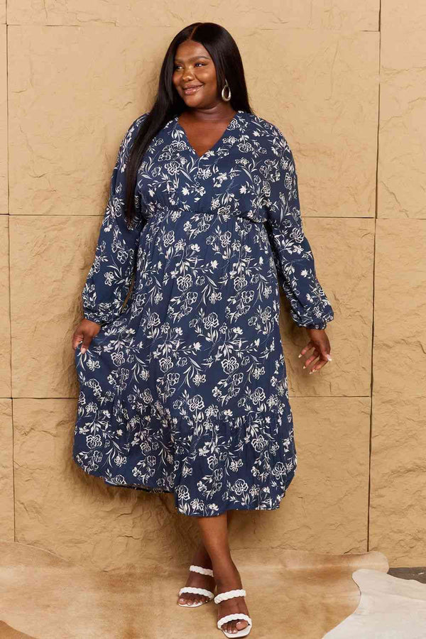  Night Out Full Size Balloon Sleeve Floral Midi Dress -BazaarBey - www.shopbazaarbey.com