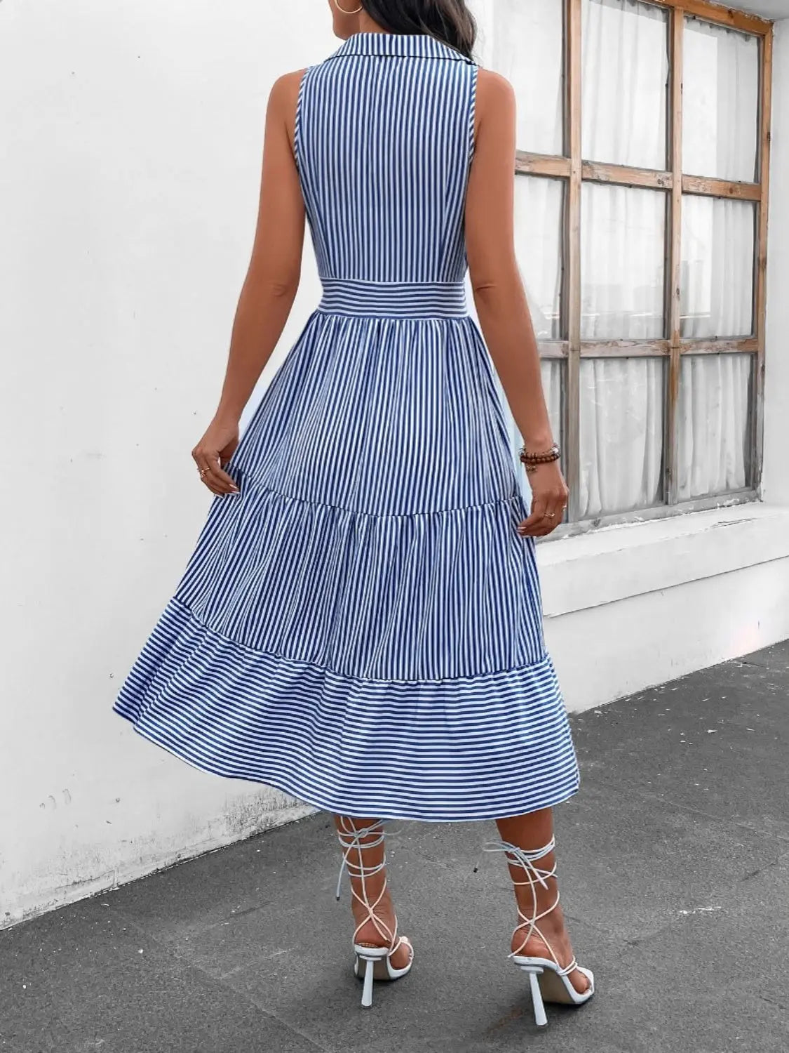 Striped  Sleeveless Midi Dress -BazaarBey - www.shopbazaarbey.com