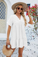 Ruched Tiered V-Neck Short Sleeve Mini Dress -BazaarBey - www.shopbazaarbey.com