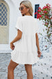 Ruched Tiered V-Neck Short Sleeve Mini Dress -BazaarBey - www.shopbazaarbey.com