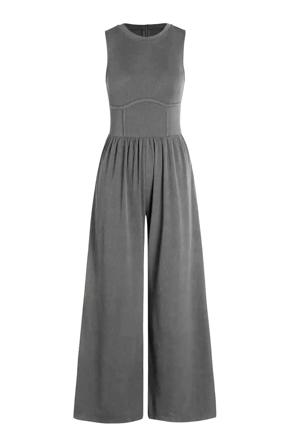 Round Neck Sleeveless Jumpsuit with Pockets Trendsi