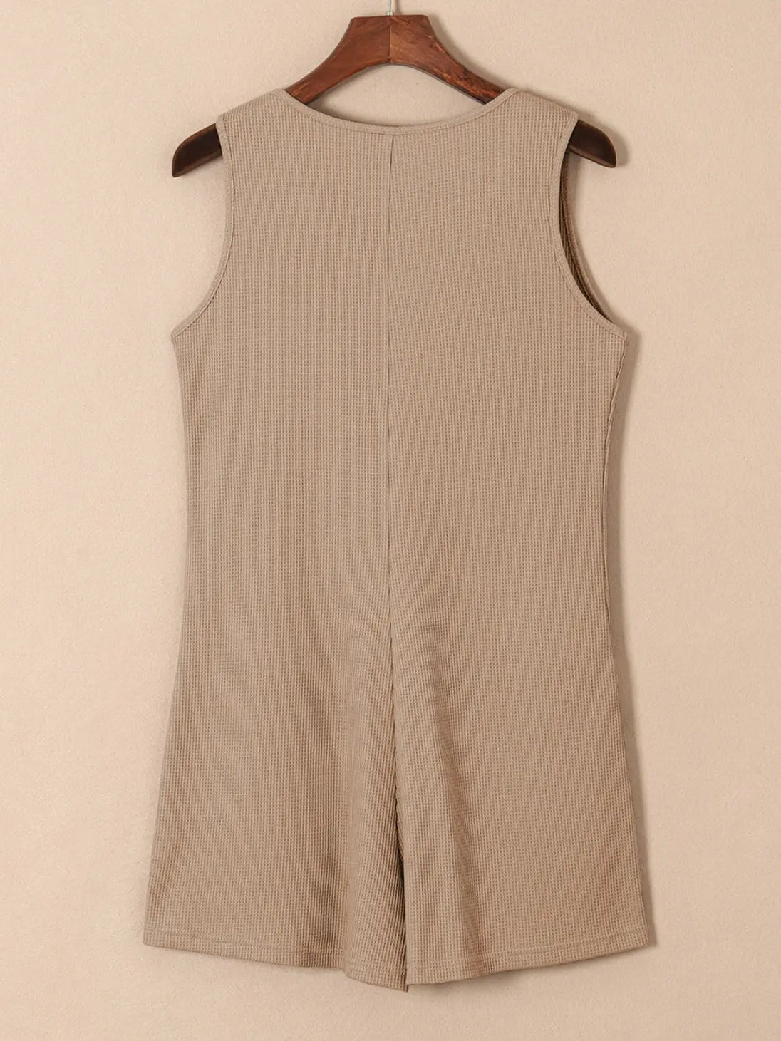 Waffle-Knit Half Button Sleeveless Romper with Pockets Trendsi