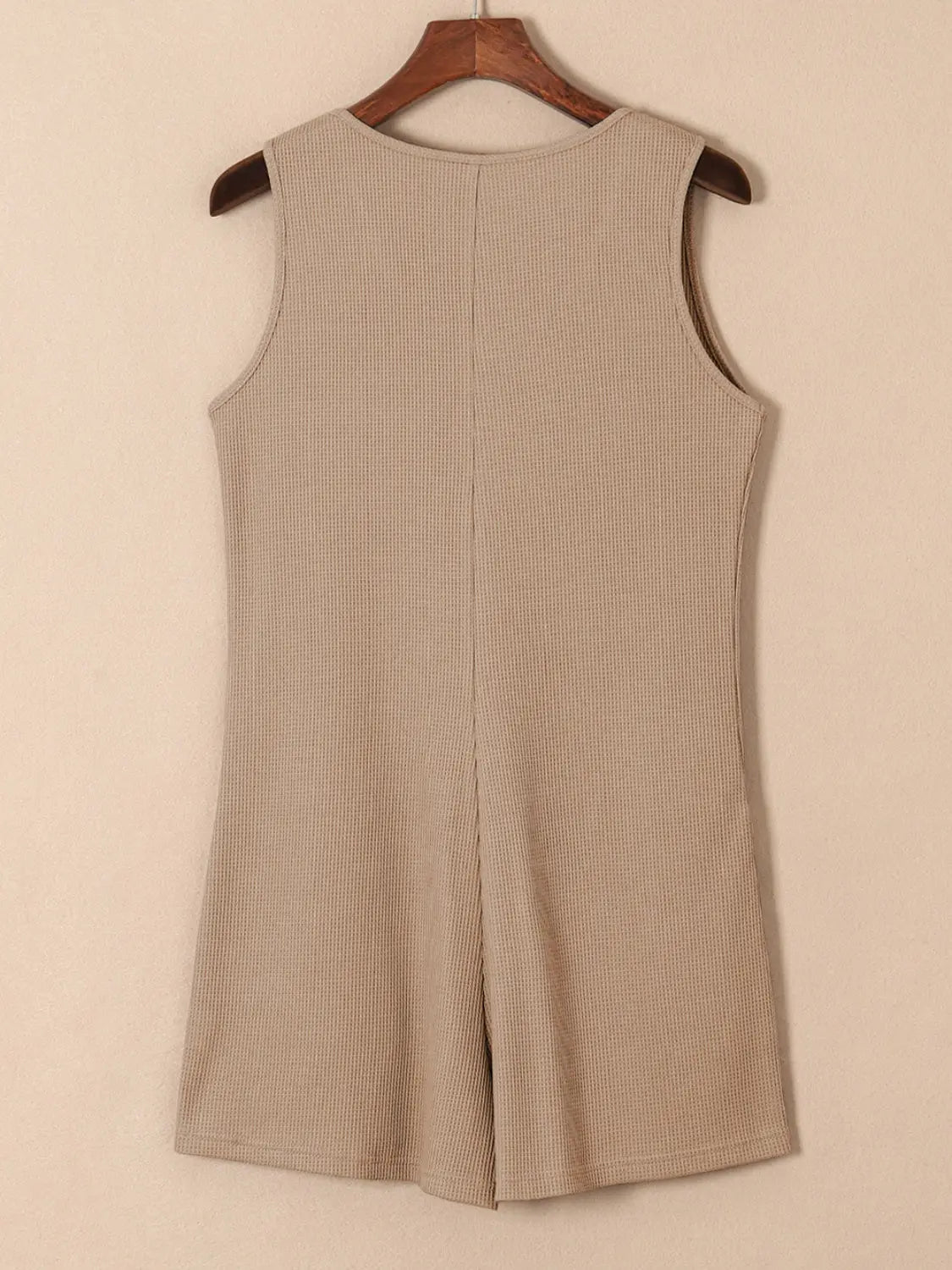 Waffle-Knit Half Button Sleeveless Romper with Pockets Trendsi