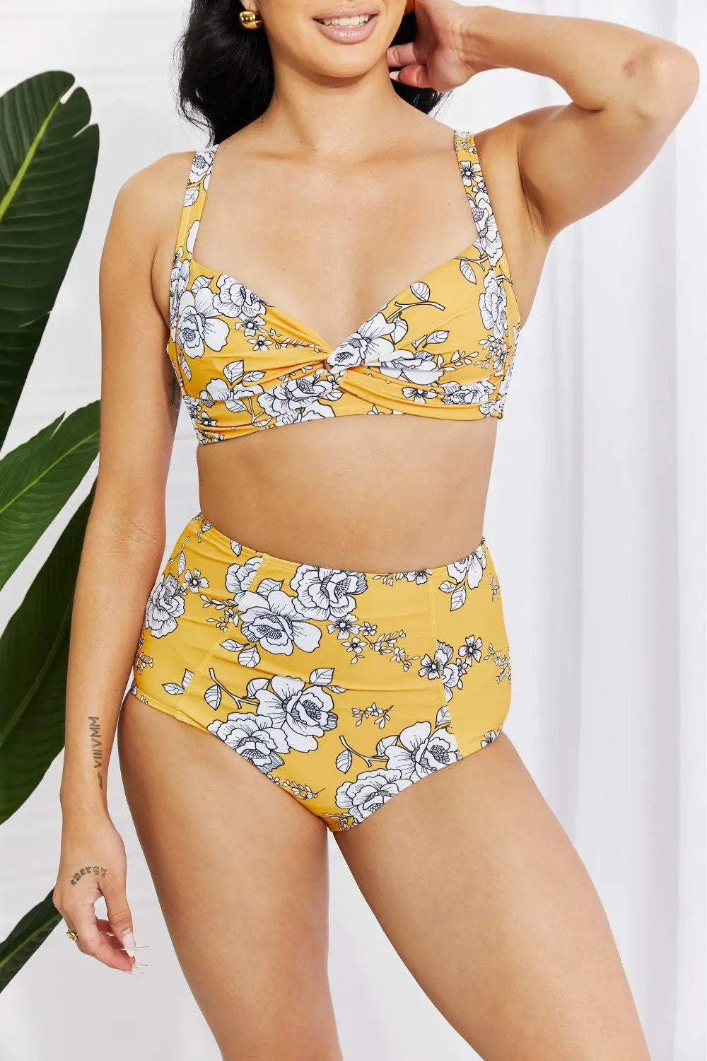  Swim Take A Dip Twist High-Rise Bikini in Mustard Trendsi