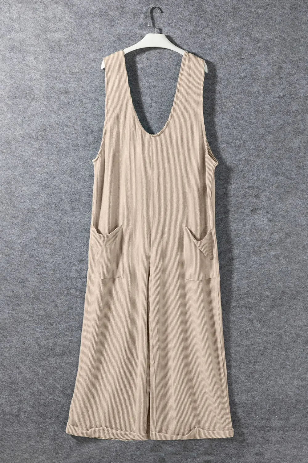 Ribbed V-Neck Wide Leg Jumpsuit with Pockets Trendsi