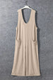 Ribbed V-Neck Wide Leg Jumpsuit with Pockets Trendsi