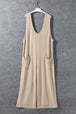 Ribbed V-Neck Wide Leg Jumpsuit with Pockets Trendsi