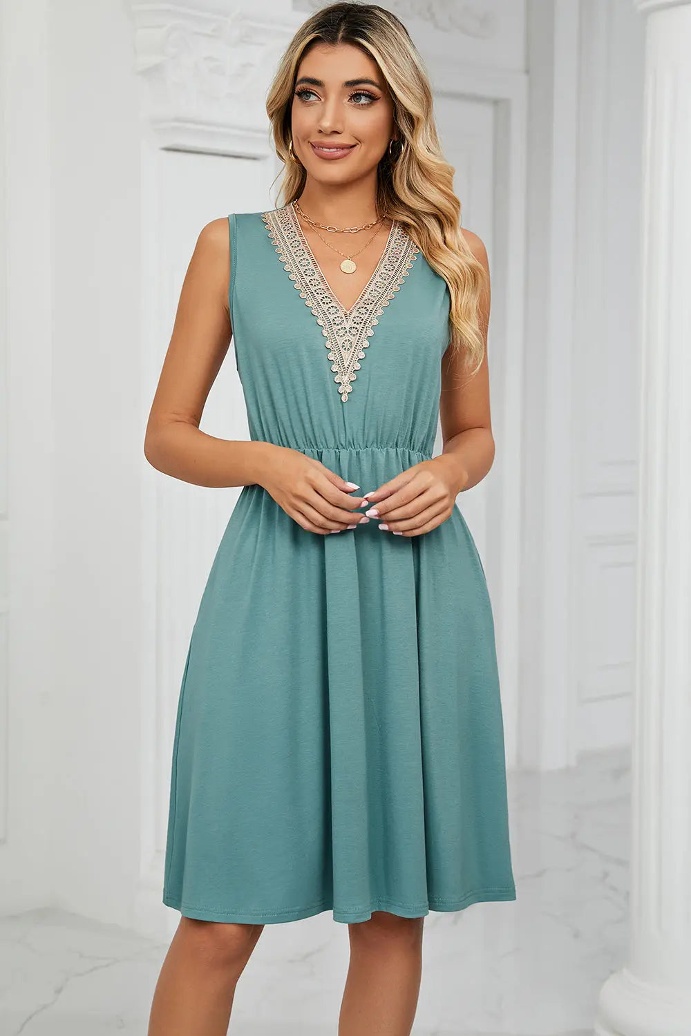 Pocketed V-Neck Wide Strap Dress -BazaarBey - www.shopbazaarbey.com