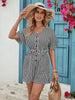 Pocketed Striped V-Neck Half Sleeve Romper Trendsi