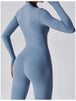 Zip Up Mock Neck Long Sleeve Jumpsuit Trendsi