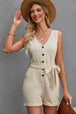 Button Front Belted Sleeveless Romper Trendsi