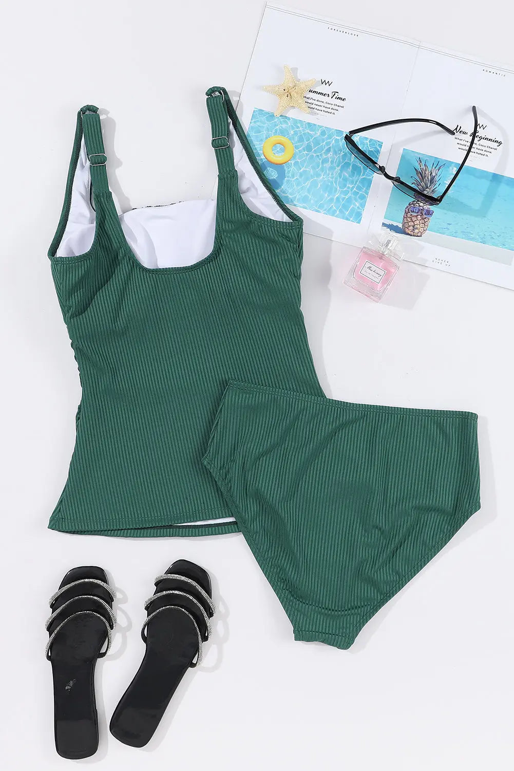 Square Neck Wide Strap Tankini Set Trendsi