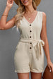 Button Front Belted Sleeveless Romper Trendsi