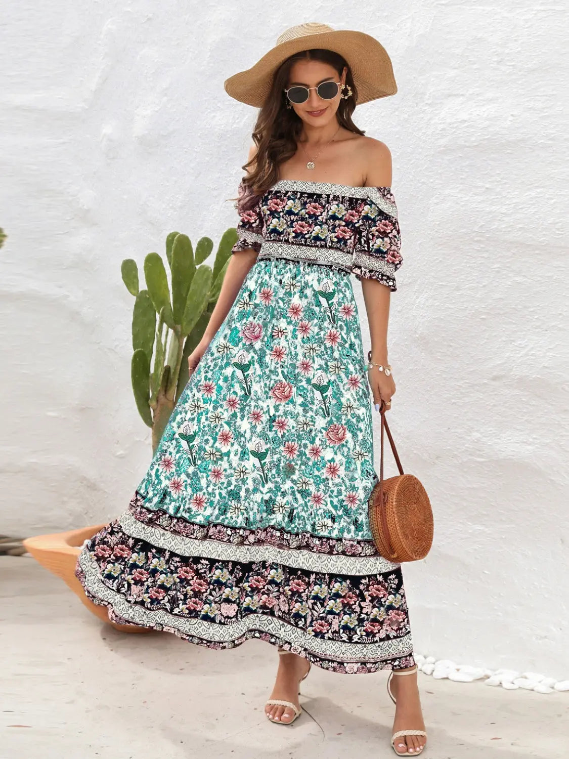 Floral Flounce Sleeve Midi Dress -BazaarBey - www.shopbazaarbey.com