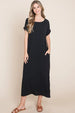  Round Neck Short Sleeve Midi Dress with Pockets -BazaarBey - www.shopbazaarbey.com