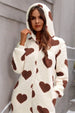 Fuzzy Heart Zip Up Hooded Lounge Jumpsuit Trendsi