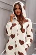 Fuzzy Heart Zip Up Hooded Lounge Jumpsuit Trendsi