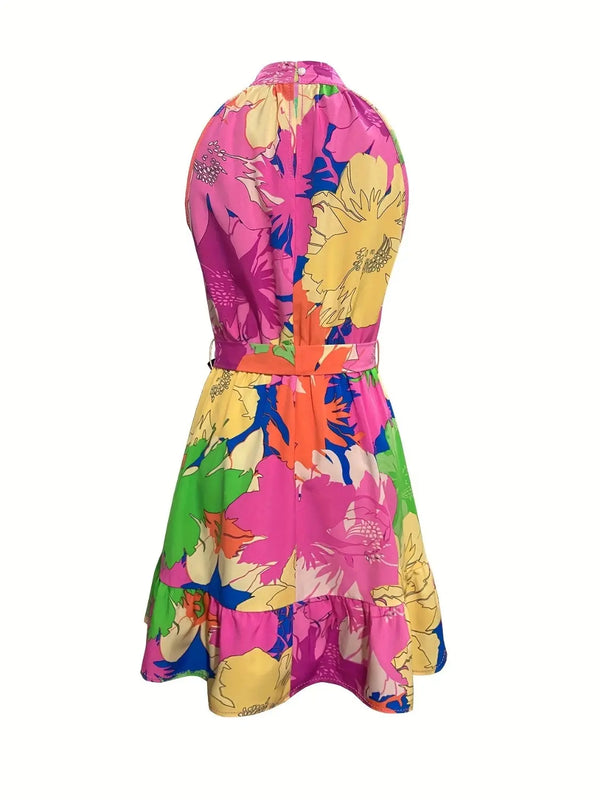 Tied Printed Mock Neck Sleeveless Dress -BazaarBey - www.shopbazaarbey.com