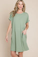 Ribbed Round Neck Short Sleeve Dress -BazaarBey - www.shopbazaarbey.com