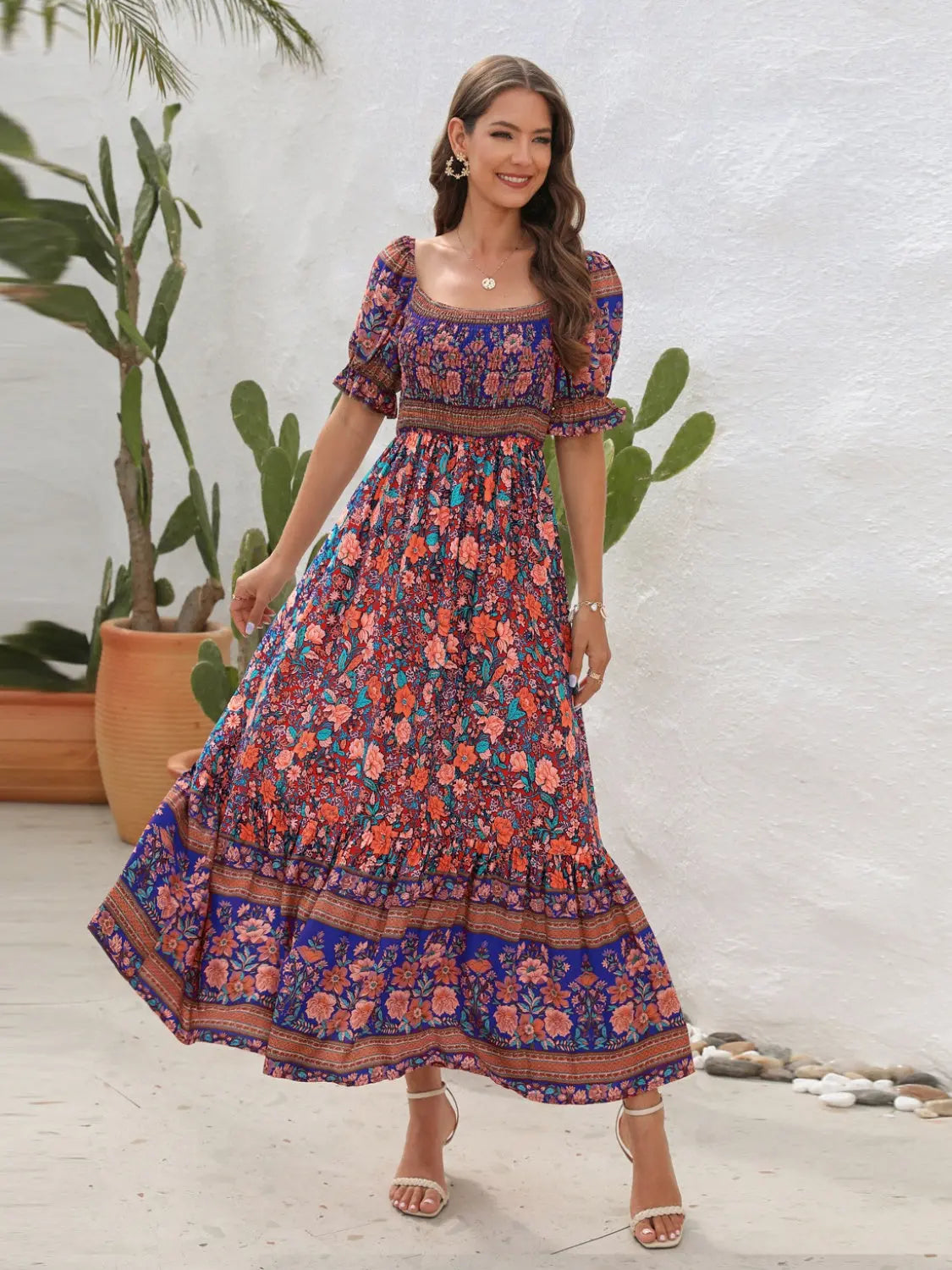 Floral Flounce Sleeve Midi Dress -BazaarBey - www.shopbazaarbey.com
