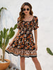 Printed Square Neck Short Sleeve Dress -BazaarBey - www.shopbazaarbey.com