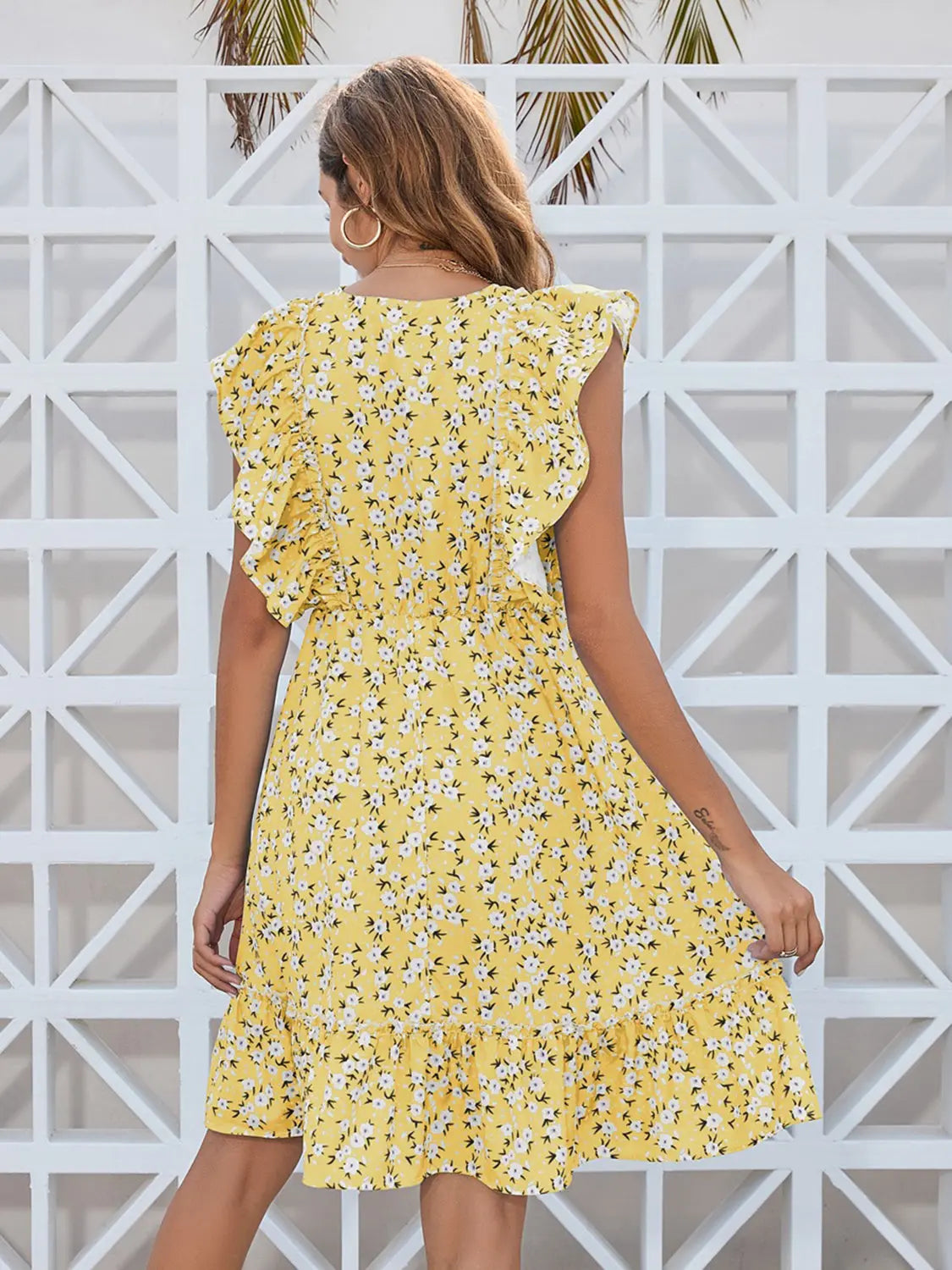 Ruffled  Floral  Mini Dress -BazaarBey - www.shopbazaarbey.com