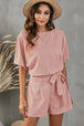 Tie Belt Short Sleeve Romper Trendsi