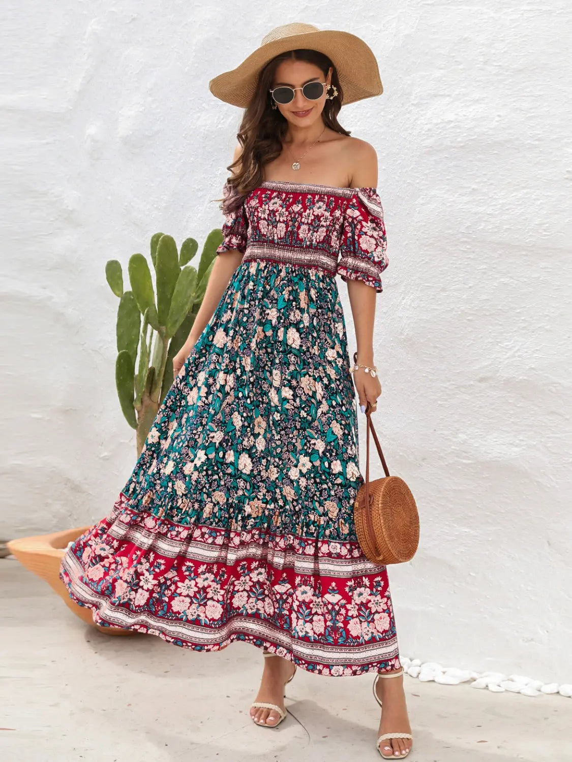 Floral Flounce Sleeve Midi Dress -BazaarBey - www.shopbazaarbey.com