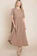  Round Neck Ruched Midi Dress -BazaarBey - www.shopbazaarbey.com