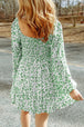 Smocked Floral Square Neck Balloon Sleeve Dress -BazaarBey - www.shopbazaarbey.com