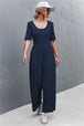 Scoop Neck Half Sleeve Wide Leg Jumpsuit Trendsi