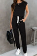 BazaarBey Drawstring Round Neck Sleeveless Jumpsuit 