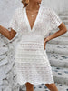 Openwork Plunge Short Sleeve Cover-Up Dress Trendsi