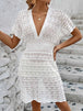 Openwork Plunge Short Sleeve Cover-Up Dress Trendsi