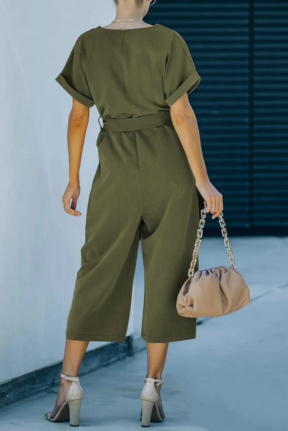 Tie-Waist Buttoned Cropped Jumpsuit Trendsi