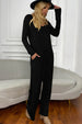 Long Sleeve V-Neck Jumpsuit with Pockets Trendsi