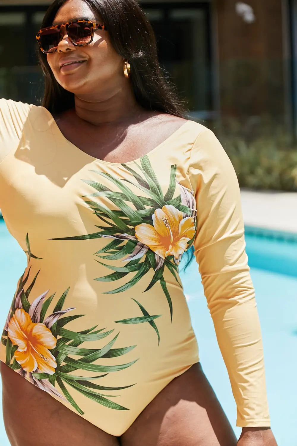  Swim Cool Down Longsleeve One-Piece Swimsuit Trendsi