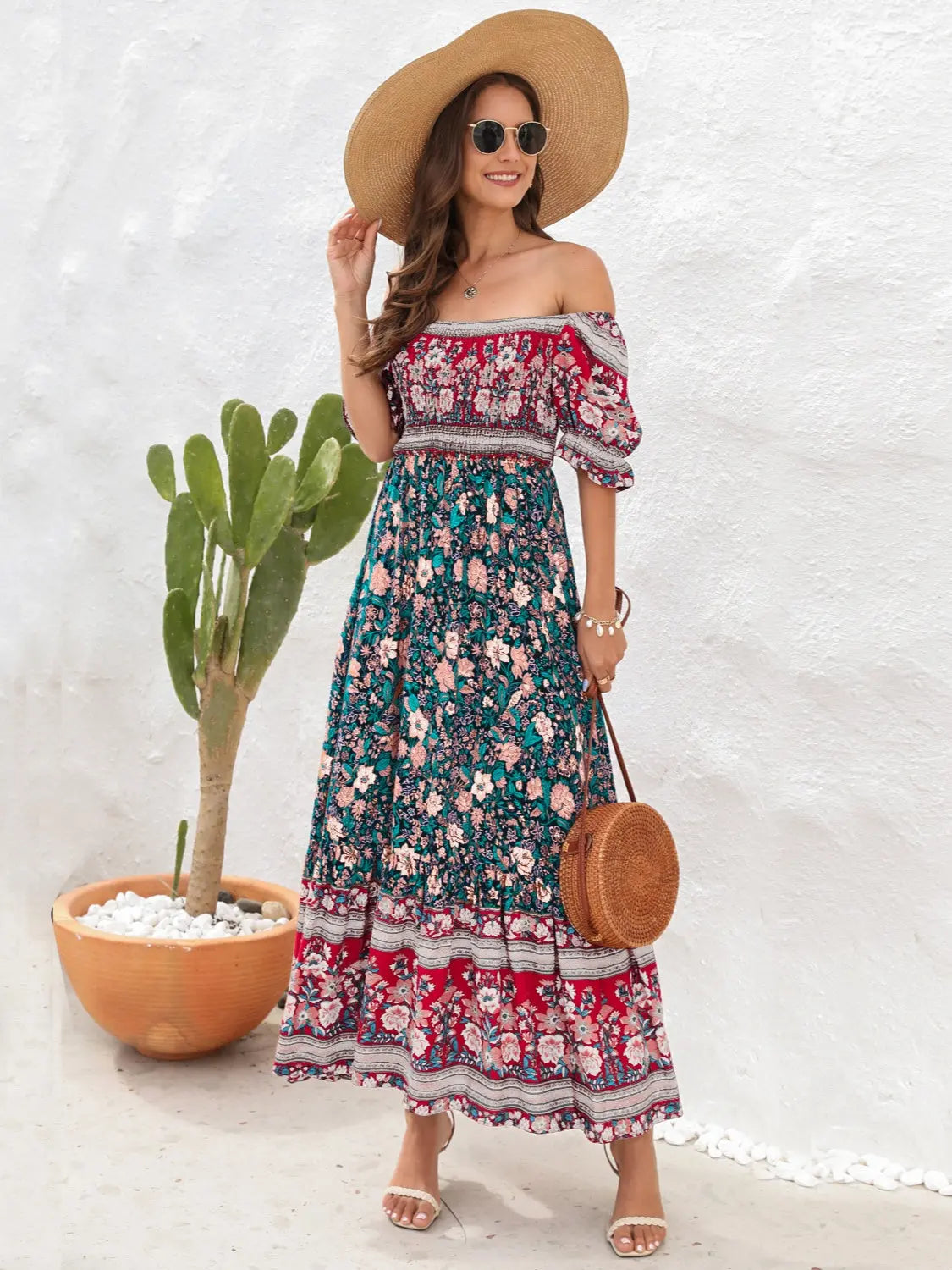 Floral Flounce Sleeve Midi Dress -BazaarBey - www.shopbazaarbey.com