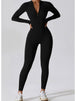 Zip Up Mock Neck Long Sleeve Jumpsuit Trendsi