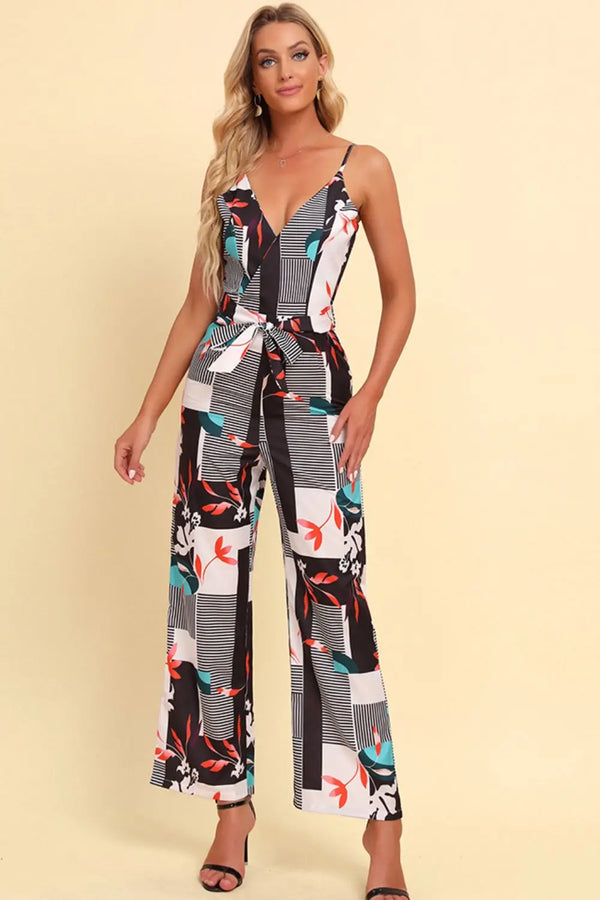 BazaarBey Printed Spaghetti Strap Tied Jumpsuit 