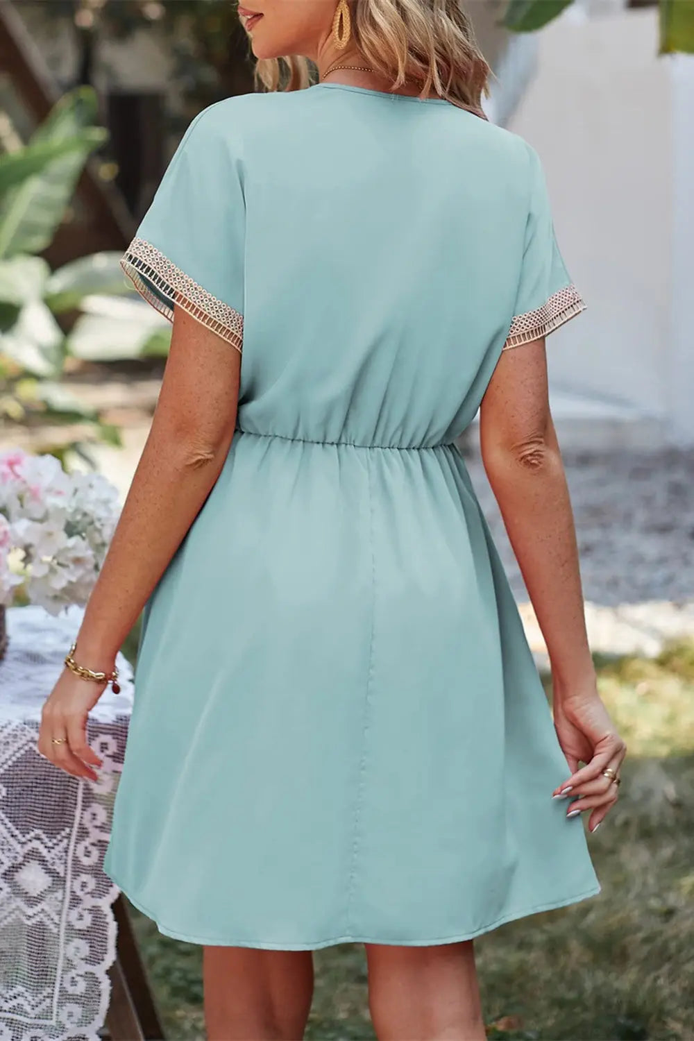Tassel V-Neck Short Sleeve Dress -BazaarBey - www.shopbazaarbey.com