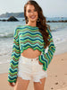 Striped Boat Neck Long Sleeve Cover Up Trendsi