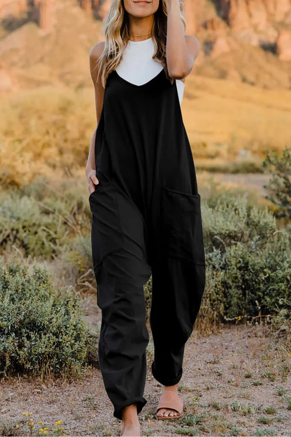 BazaarBey   V-Neck Sleeveless Jumpsuit with Pockets 
