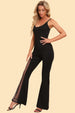 BazaarBey Spliced Mesh Spaghetti Strap Jumpsuit 