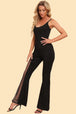 BazaarBey Spliced Mesh Spaghetti Strap Jumpsuit 